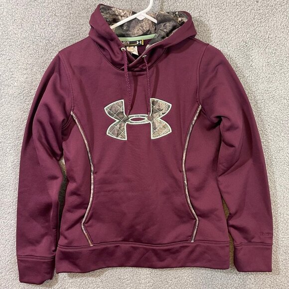 Under Armour Hoodie Women’s Medium Burgundy Quilted‎ Camouflage Camo Logo - Picture 1 of 12